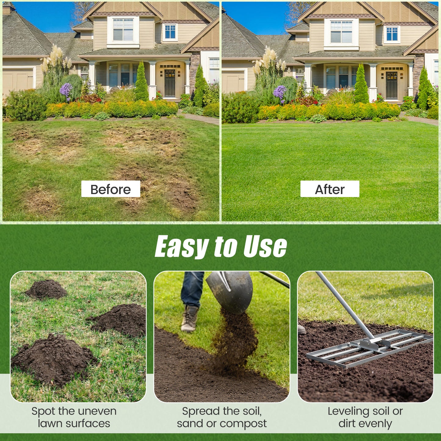 30 x 10 Inch Lawn Level Tool, 69 Inch Handle, Silver Lawn Care Tools at Gallery Canada