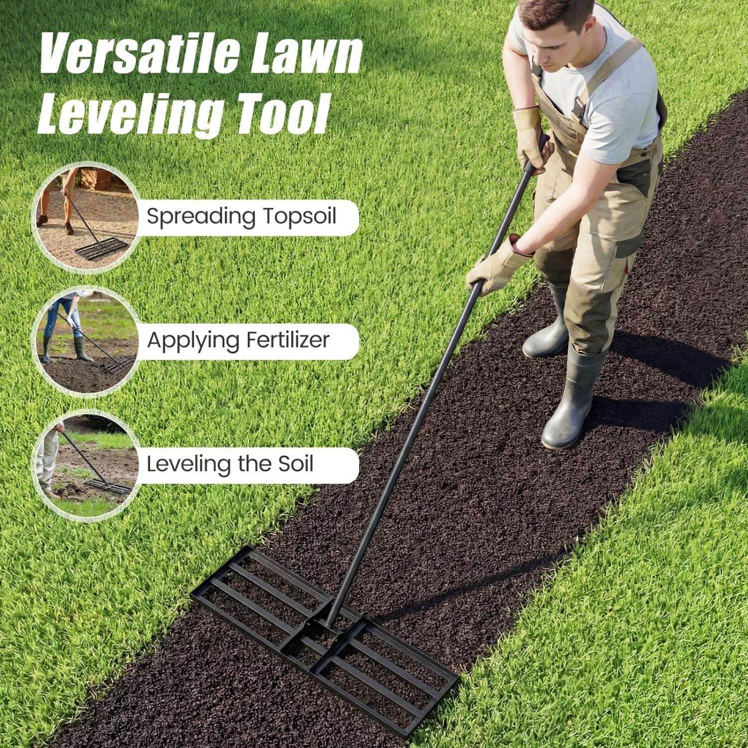 30 x 10 Inch Lawn Level Tool, 69 Inch Handle, Black Lawn Care Tools at Gallery Canada