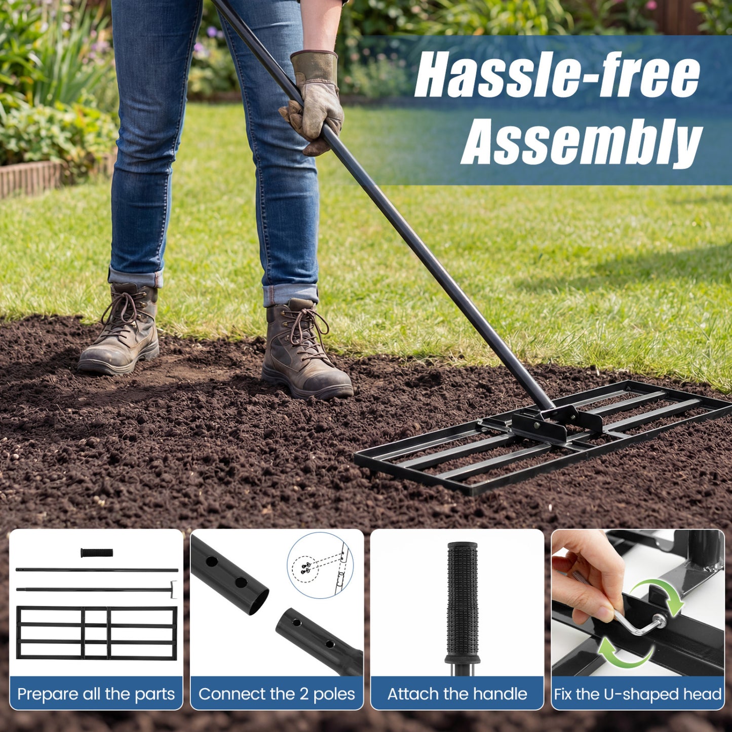 30 x 10 Inch Lawn Level Tool, 69 Inch Handle, Black Lawn Care Tools at Gallery Canada