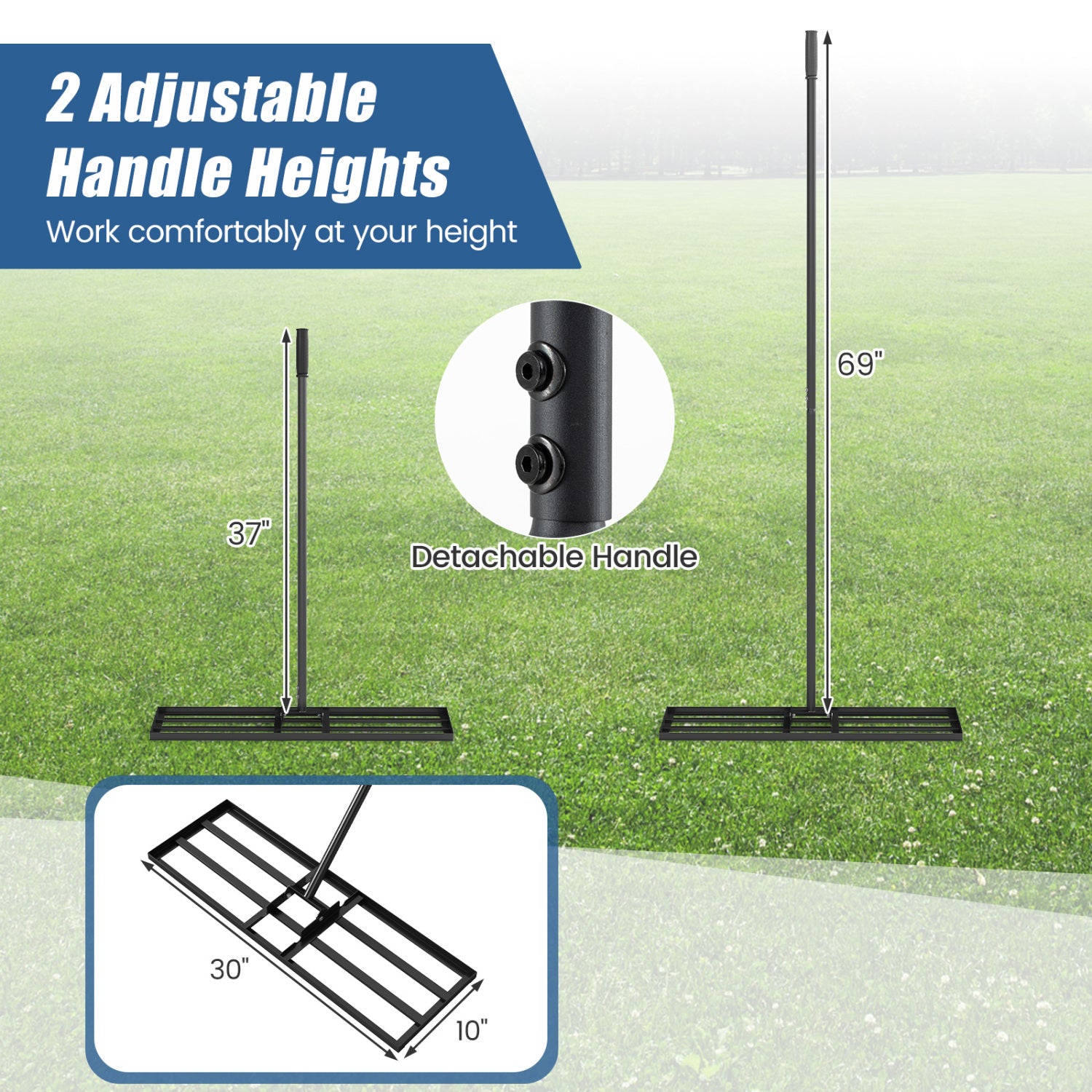 30 x 10 Inch Lawn Level Tool, 69 Inch Handle, Black Lawn Care Tools at Gallery Canada
