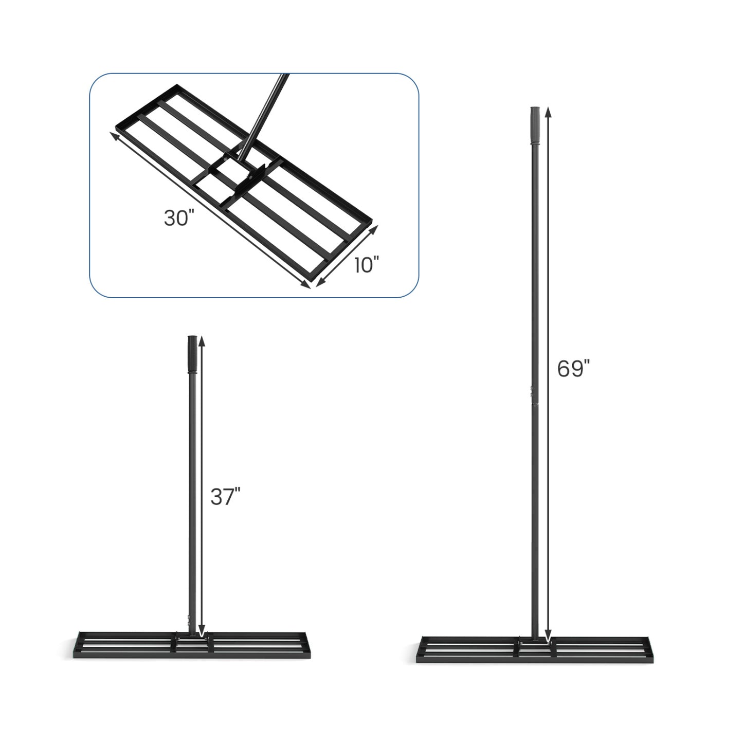 30 x 10 Inch Lawn Level Tool, 69 Inch Handle, Black Lawn Care Tools at Gallery Canada