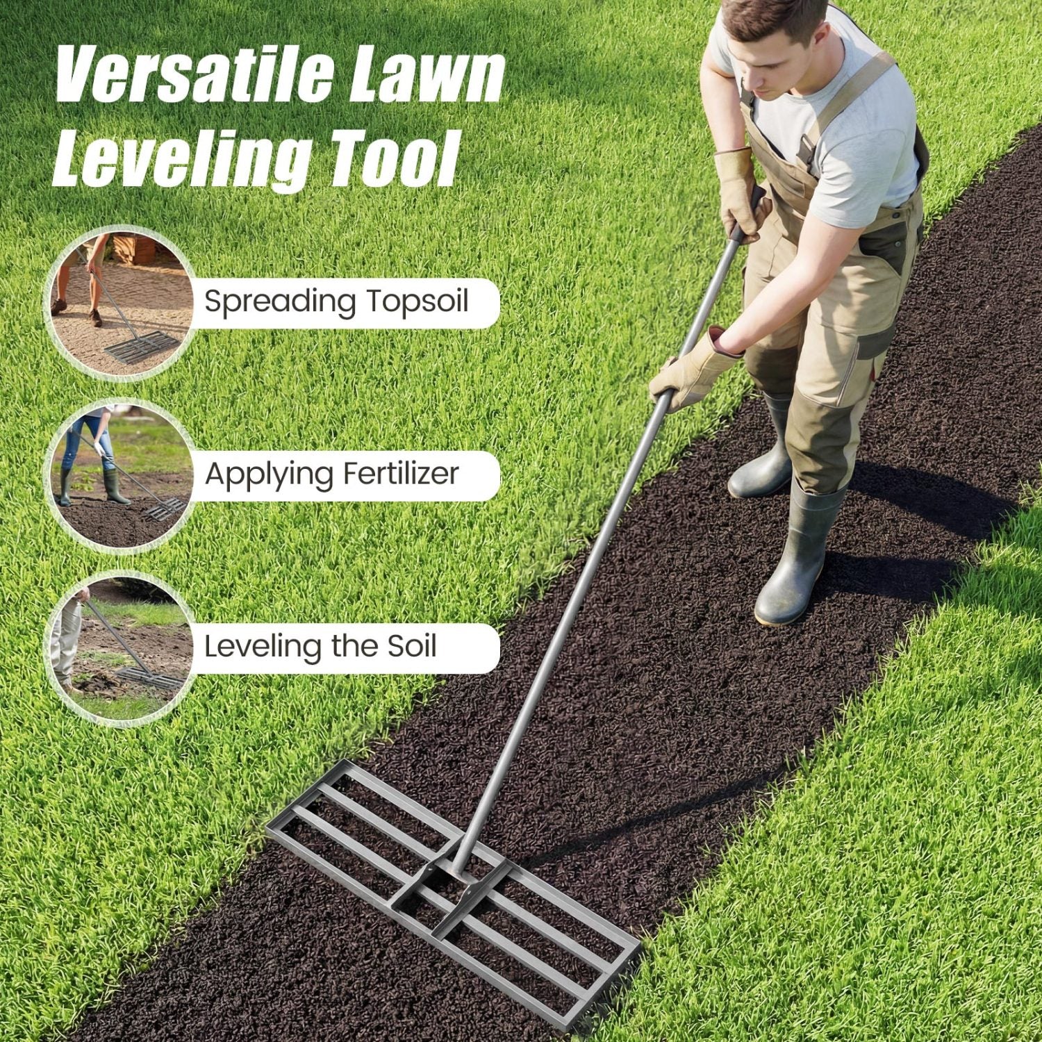 30 x 10 Inch Lawn Level Tool, 69 Inch Handle, Silver Lawn Care Tools at Gallery Canada