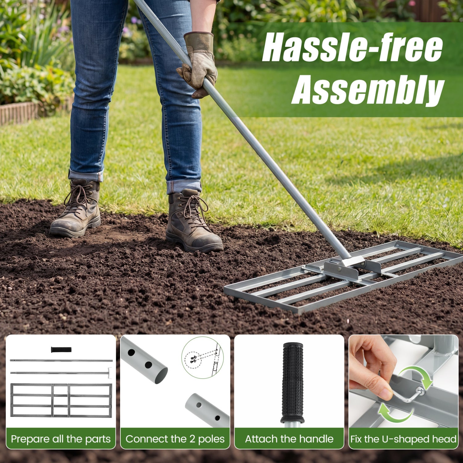 30 x 10 Inch Lawn Level Tool, 69 Inch Handle, Silver Lawn Care Tools at Gallery Canada