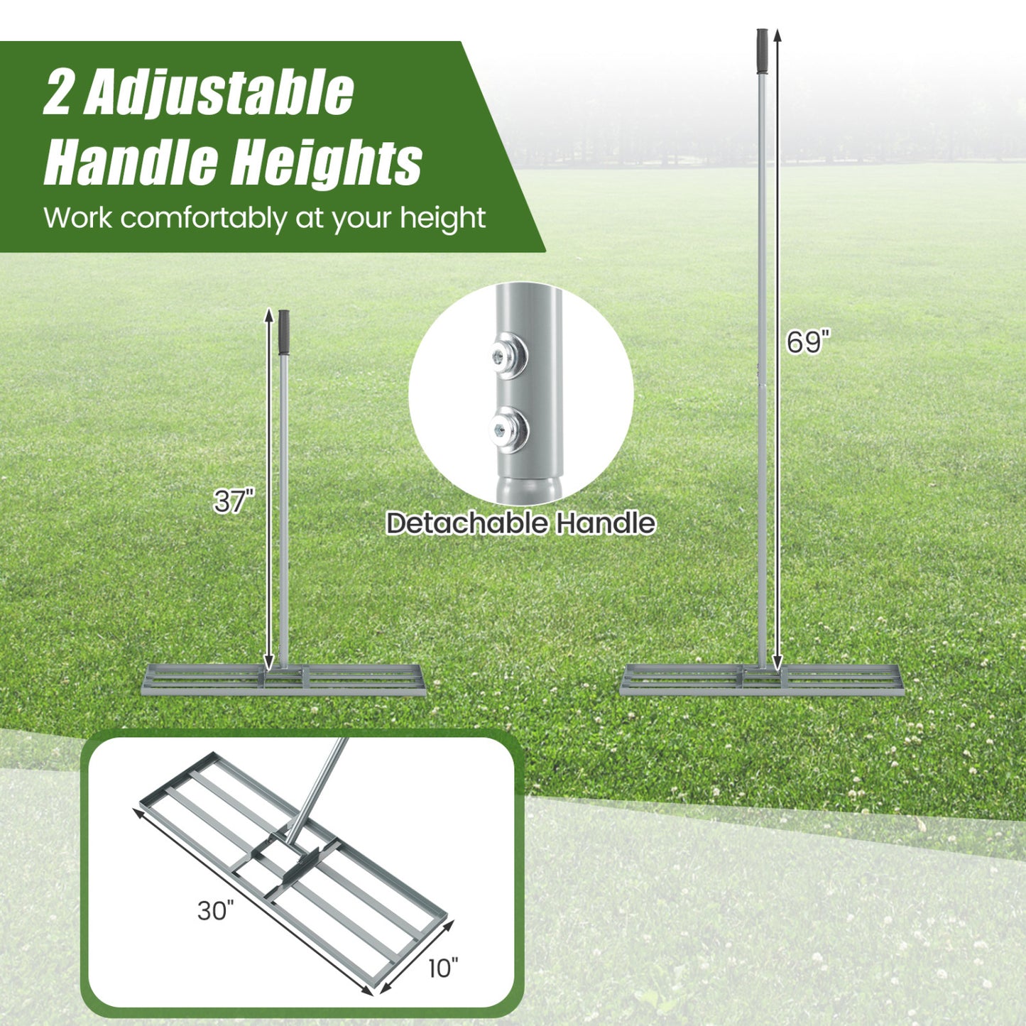 30 x 10 Inch Lawn Level Tool, 69 Inch Handle, Silver Lawn Care Tools at Gallery Canada