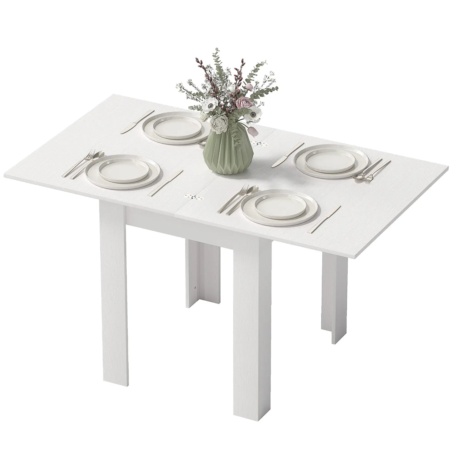 55" Extendable Dining Table for 4-6 Person, Kitchen Table, White Dining Tables White Wood Effect at Gallery Canada
