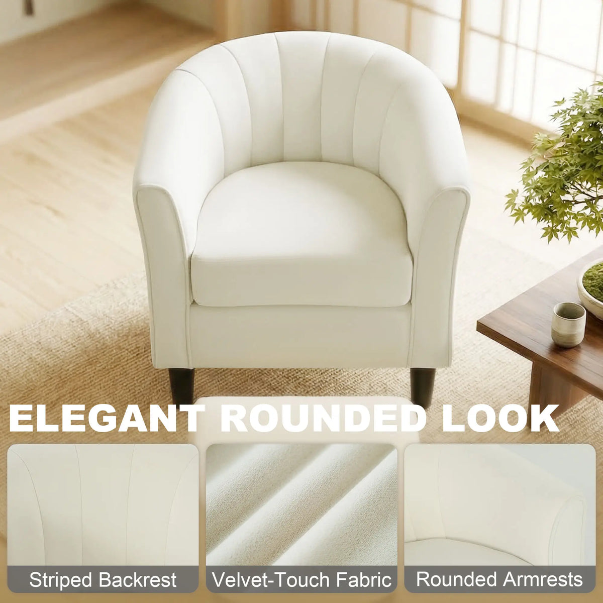 Accent Chair Modern Upholstered Living Room Chair with Ottoman and Pocket Spring Cushion Cream White Accent Chairs at Gallery Canada