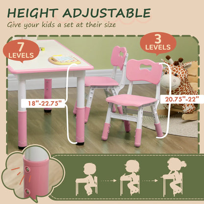 Kids Table and Chair Set, 4 Chairs, Adjustable Height, Pink Kids Table Sets at Gallery Canada