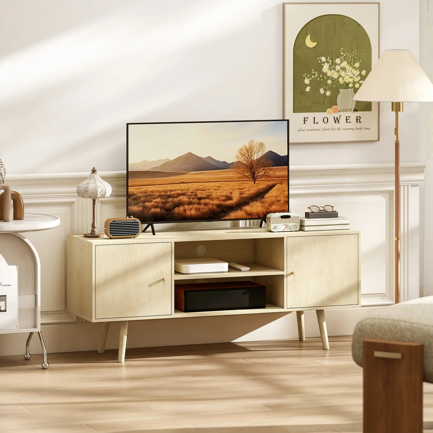 TV Stand For TVs Up To 55 Inches, Storage Shelves, Wood Legs TV Stands at Gallery Canada