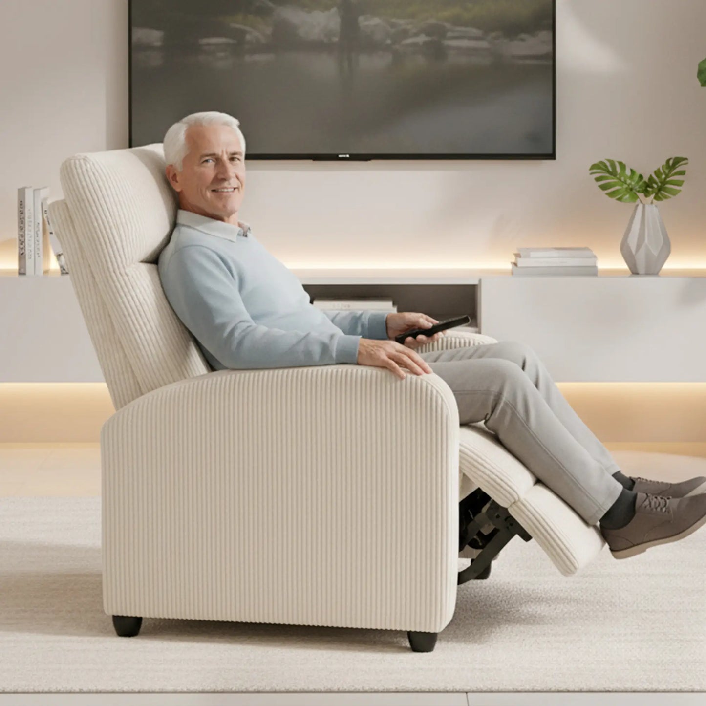 Manual Fabric Recliner Chair, Single Reclining Sofa, Padded Seat, Beige Sofas & Reclining Chairs at Gallery Canada