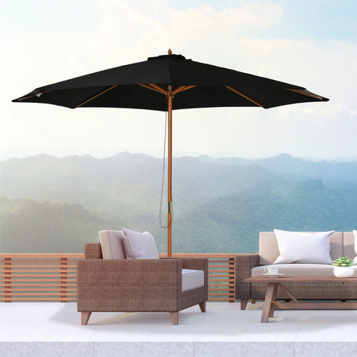 10' x 8' Wooden Patio Umbrella, Outdoor Sunshade Canopy, Black