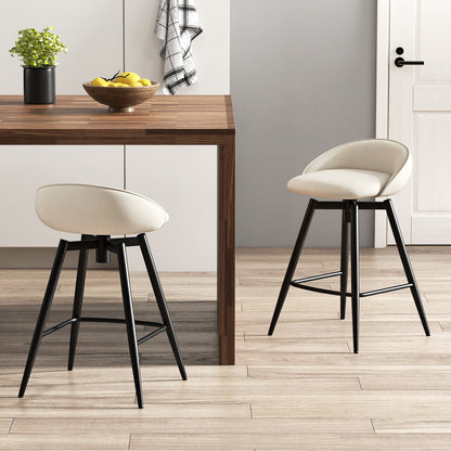 Upholstered Bar Stools Set of 2 with Footrest and Backrest, Beige Bar Stools at Gallery Canada