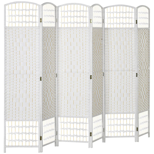 6 Panel Folding Room Divider, Portable Privacy Screen, White