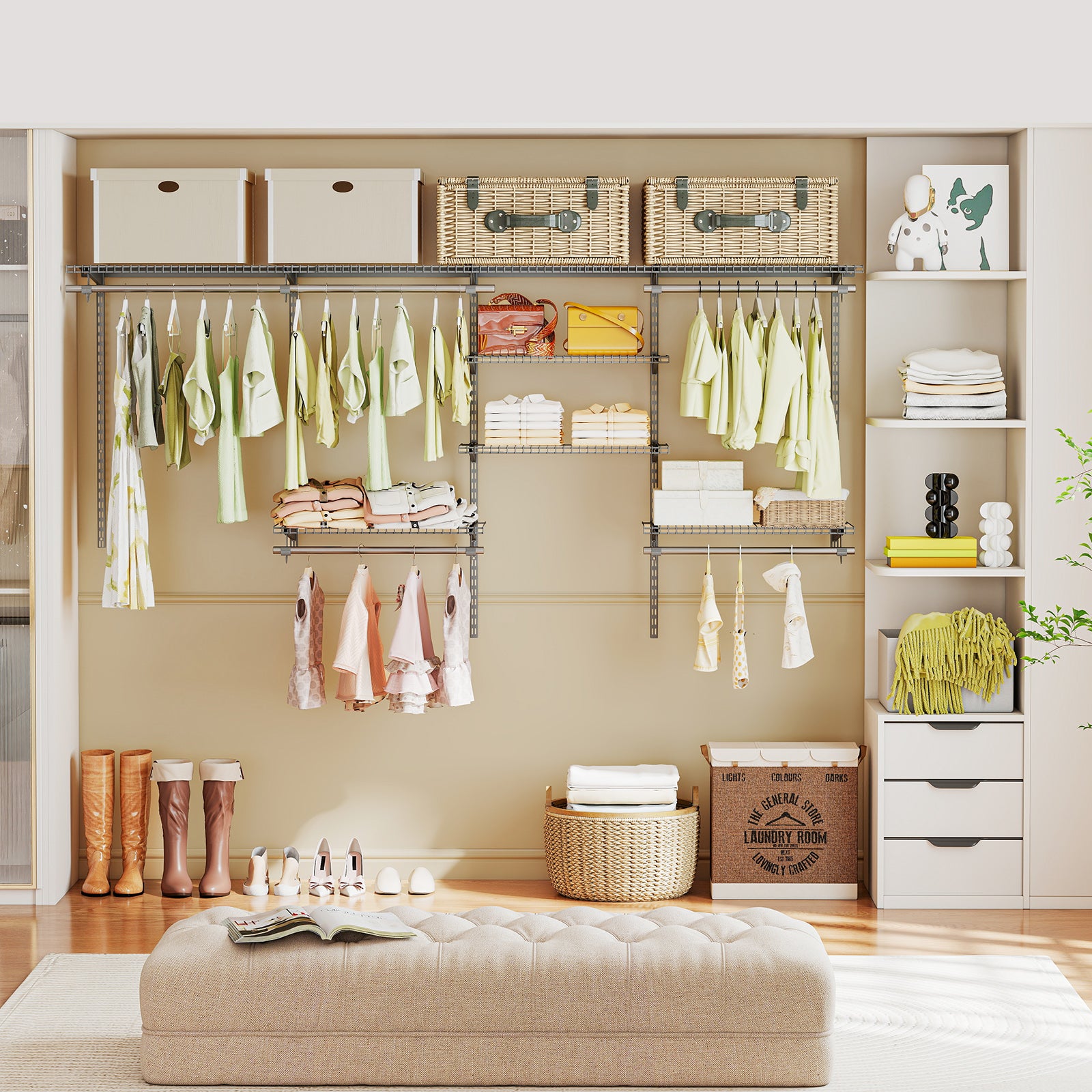 4-8 Feet Closet Organizers and Storage System with Hanging Rod for Laundry Bedroom-Grey, Gray Coat Racks & Hall Trees at Gallery Canada