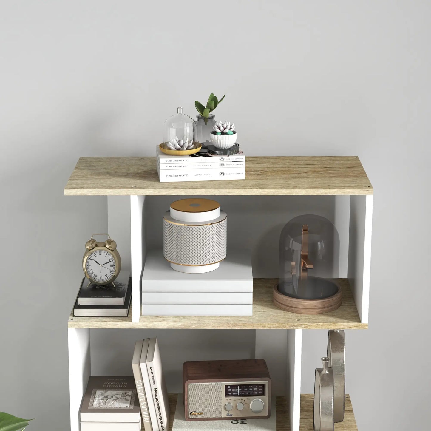 5-Tier Geometric S Shaped Bookcase, Tall Narrow Display Shelf, White Display Bookshelves at Gallery Canada