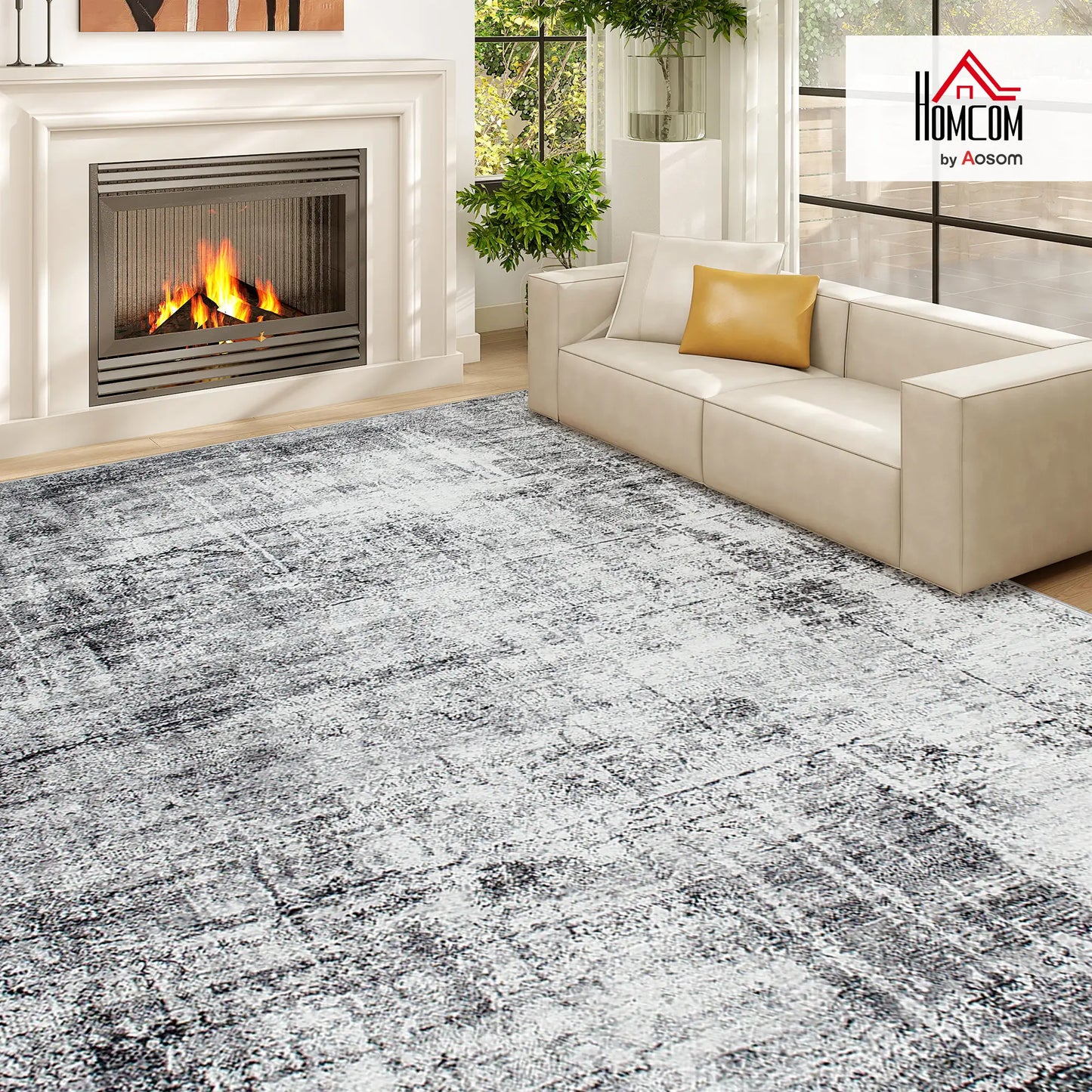 Modern Abstract Area Rug 9x12, Machine Washable, Non-Slip, Grey Living Room Furniture at Gallery Canada