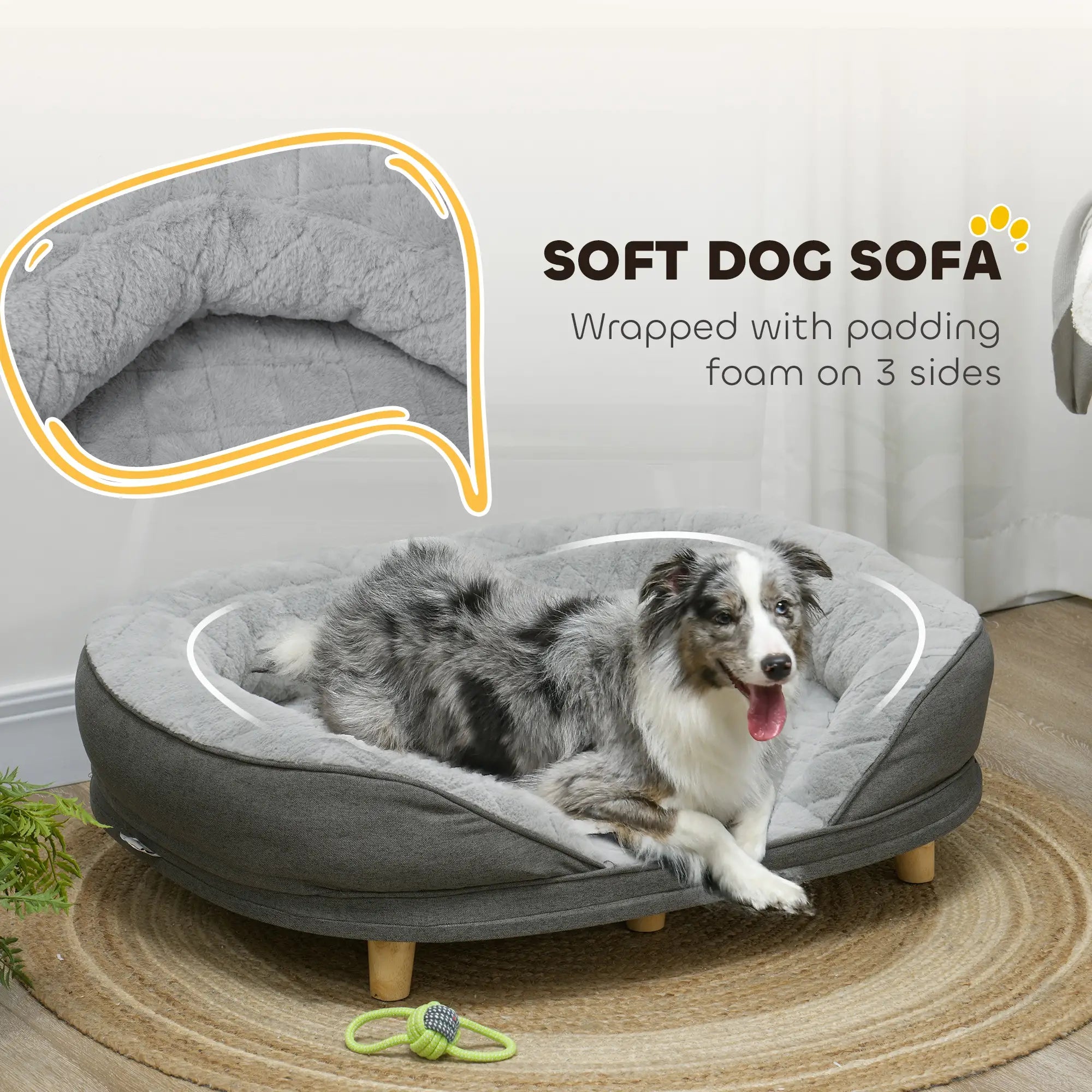 Pet Sofa Bed for Large Dogs, Removable Washable Cover, Anti-Slip Pads, Grey Dog Sofas at Gallery Canada
