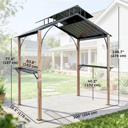 8 x 6ft Hardtop Grill Gazebo, Metal Double Roof, Wood-Grain Aluminum Frame BBQ Grill Gazebos at Gallery Canada