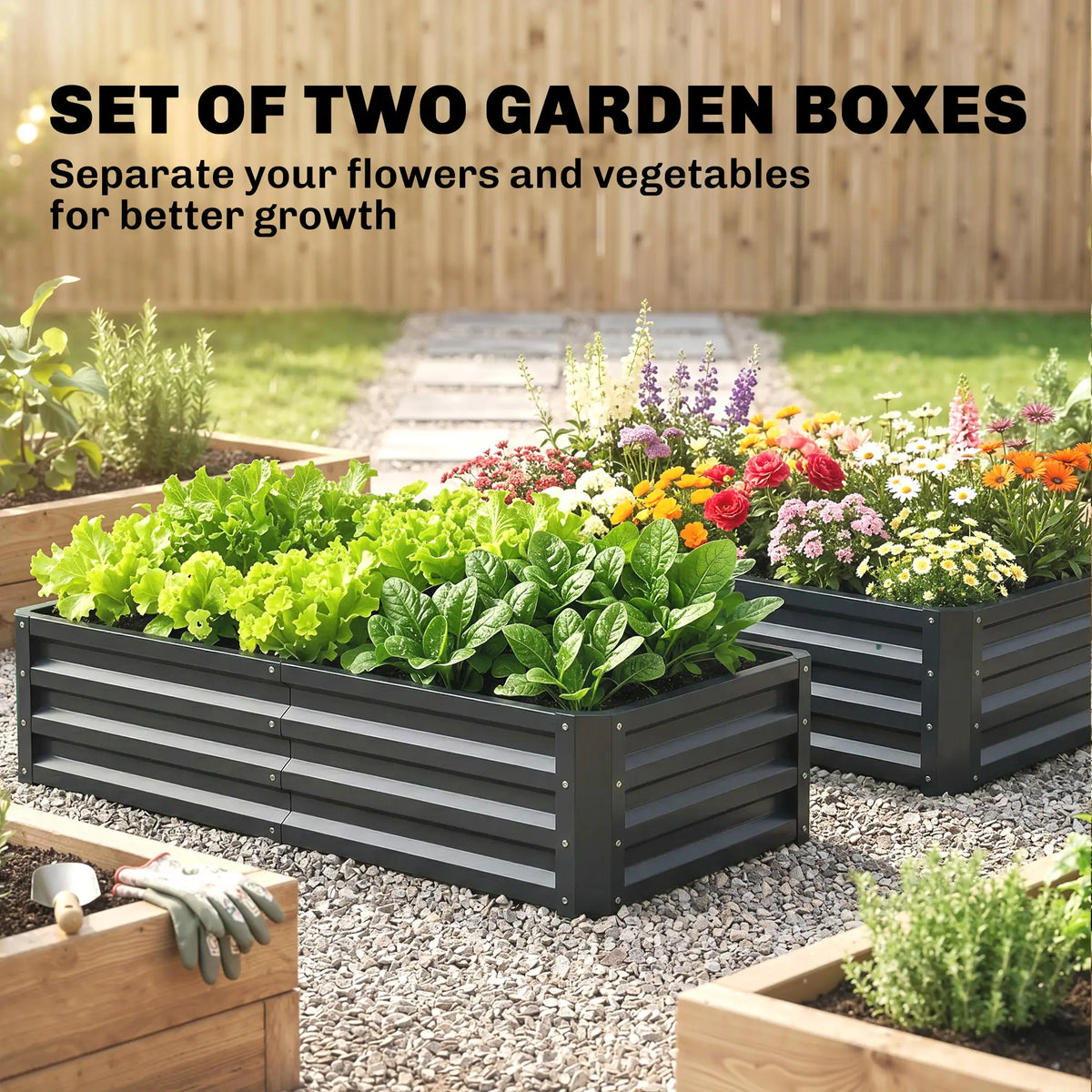4' x 2' x 1' Galvanized Raised Garden Bed, Set of 2, Grey Galvanized Planter Boxes at Gallery Canada