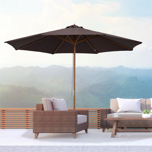 10' x 8' Wooden Patio Umbrella, Outdoor Sunshade Canopy, Bamboo Rib