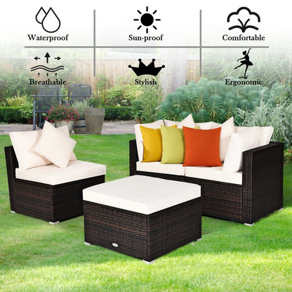 4 Pcs Ottoman Garden Deck Patio Rattan Wicker Furniture Set Cushioned Sofa, White Outdoor Sectionals at Gallery Canada