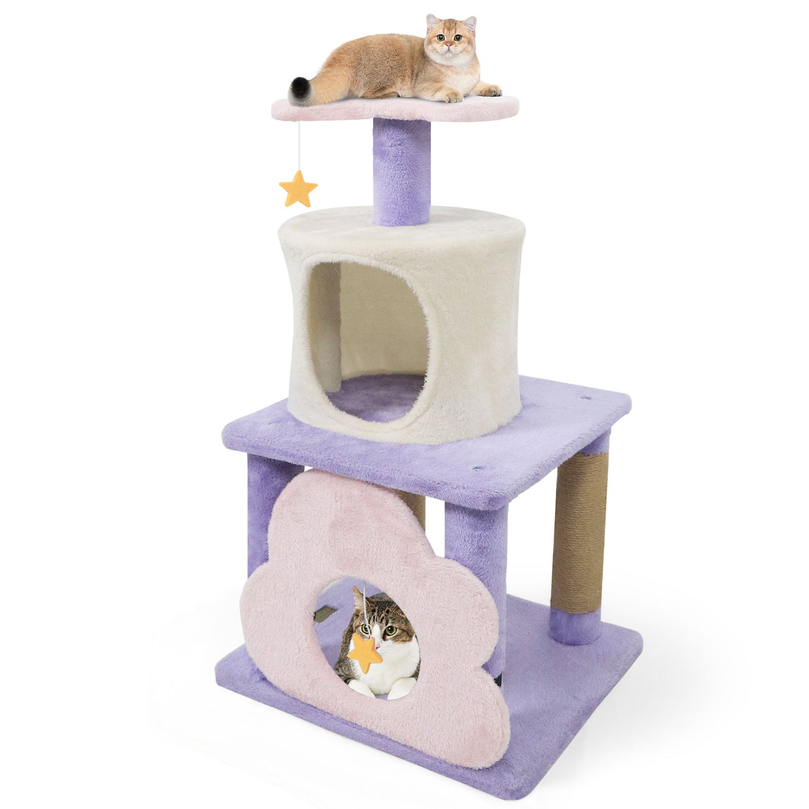 31.5" Cute Modern Cat Tree Multi-Level Kitten Tower, Purple