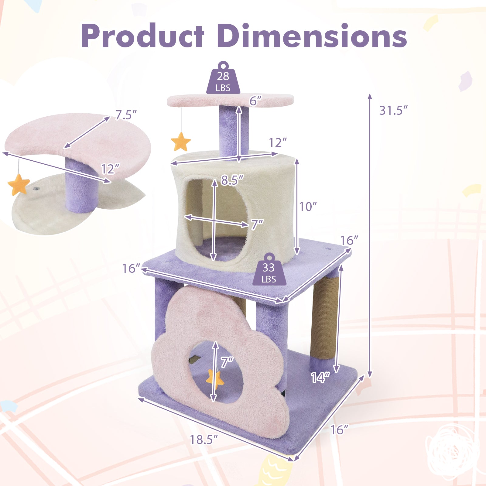 31.5" Cute Modern Cat Tree Multi-Level Kitten Tower, Purple Cat Trees Condos & Scratchers at Gallery Canada