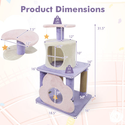 31.5" Cute Modern Cat Tree Multi-Level Kitten Tower, Purple Cat Trees Condos & Scratchers at Gallery Canada