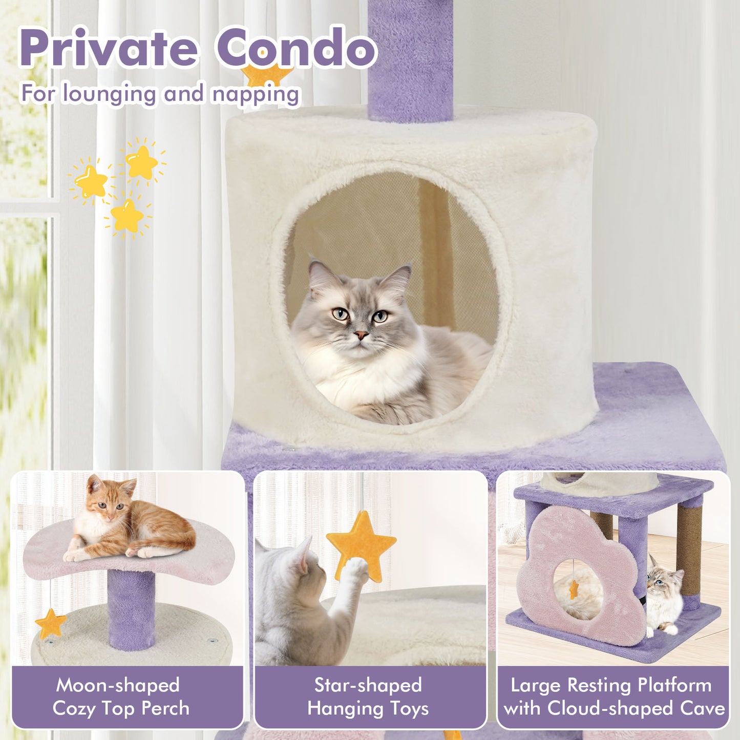 31.5" Cute Modern Cat Tree Multi-Level Kitten Tower, Purple Cat Trees Condos & Scratchers at Gallery Canada