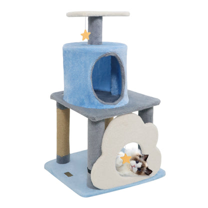 31.5" Cute Modern Cat Tree Multi-Level Kitten Tower, Blue Cat Trees Condos & Scratchers at Gallery Canada