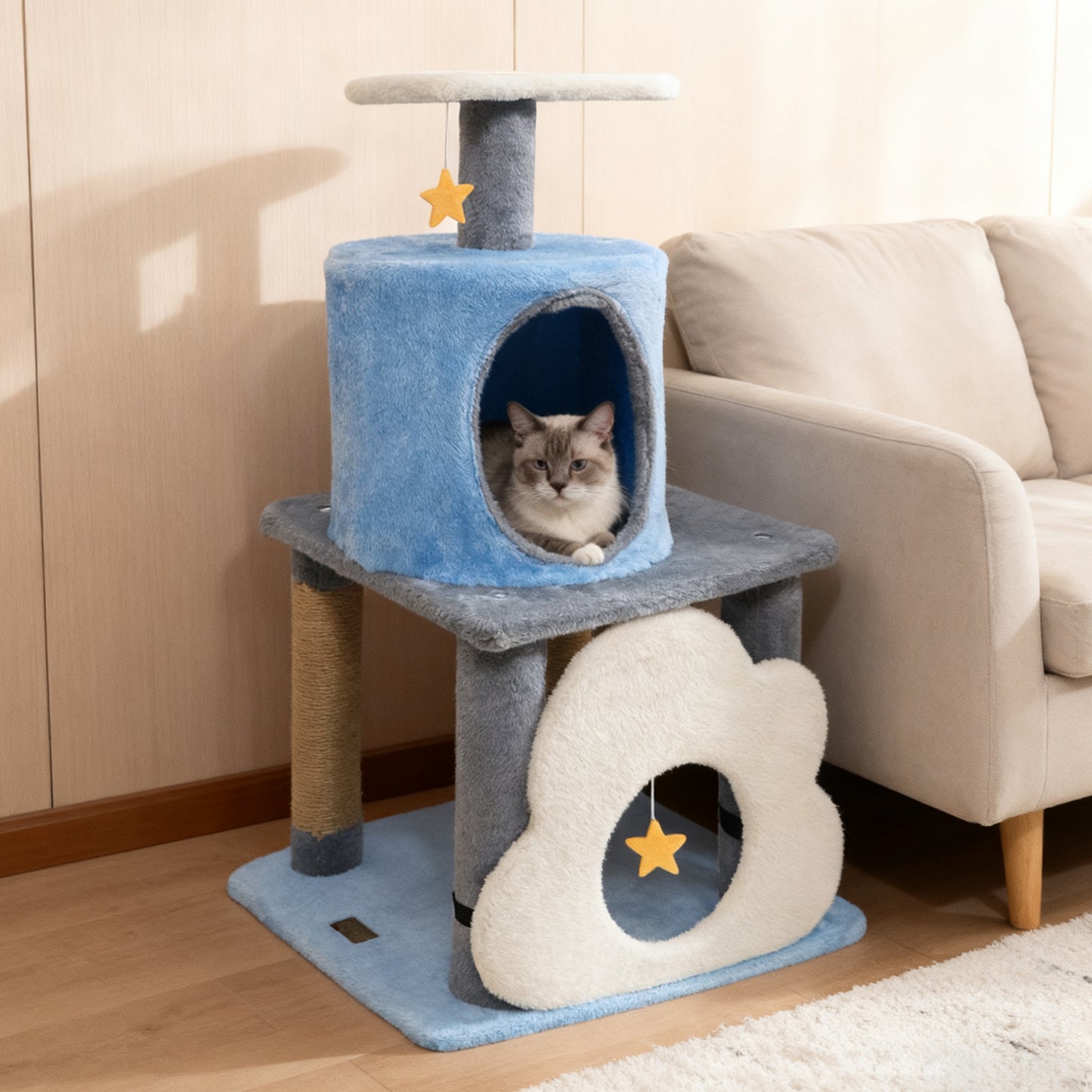31.5" Cute Modern Cat Tree Multi-Level Kitten Tower, Blue Cat Trees Condos & Scratchers at Gallery Canada