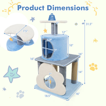31.5" Cute Modern Cat Tree Multi-Level Kitten Tower, Blue Cat Trees Condos & Scratchers at Gallery Canada