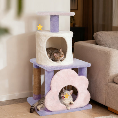 31.5" Cute Modern Cat Tree Multi-Level Kitten Tower, Purple Cat Trees Condos & Scratchers at Gallery Canada
