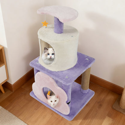 31.5" Cute Modern Cat Tree Multi-Level Kitten Tower, Purple Cat Trees Condos & Scratchers at Gallery Canada