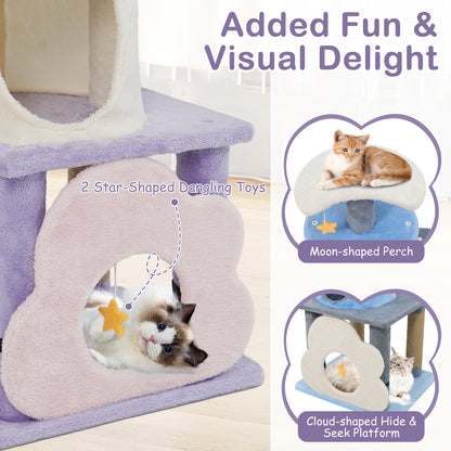31.5" Cute Modern Cat Tree Multi-Level Kitten Tower, Purple Cat Trees Condos & Scratchers at Gallery Canada