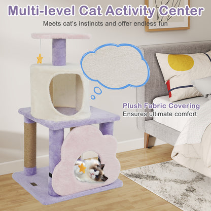31.5" Cute Modern Cat Tree Multi-Level Kitten Tower, Purple Cat Trees Condos & Scratchers at Gallery Canada