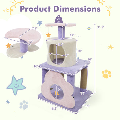 31.5" Cute Modern Cat Tree Multi-Level Kitten Tower, Purple Cat Trees Condos & Scratchers at Gallery Canada