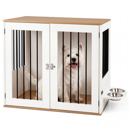 31.5” Wooden Dog Crate Furniture, Double Lock Doors, White Dog Kennels at Gallery Canada