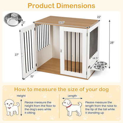 31.5” Wooden Dog Crate Furniture, Double Lock Doors, White Dog Kennels at Gallery Canada