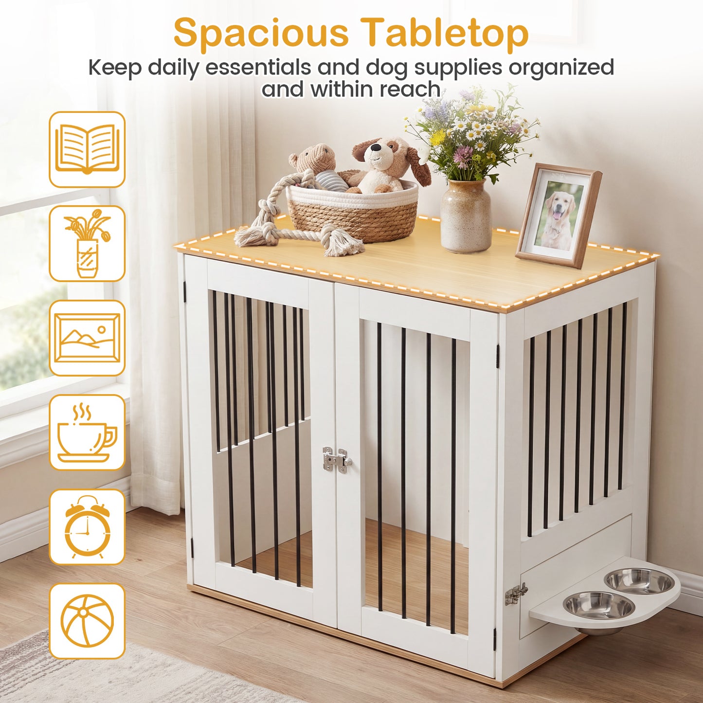 31.5” Wooden Dog Crate Furniture, Double Lock Doors, White Dog Kennels at Gallery Canada