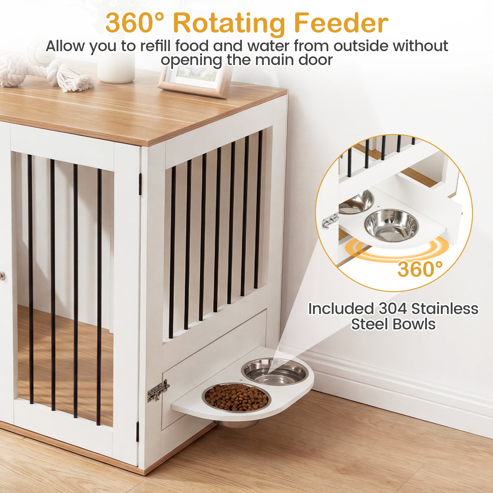 31.5” Wooden Dog Crate Furniture, Double Lock Doors, White Dog Kennels at Gallery Canada