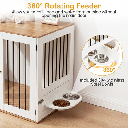 31.5” Wooden Dog Crate Furniture, Double Lock Doors, White Dog Kennels at Gallery Canada