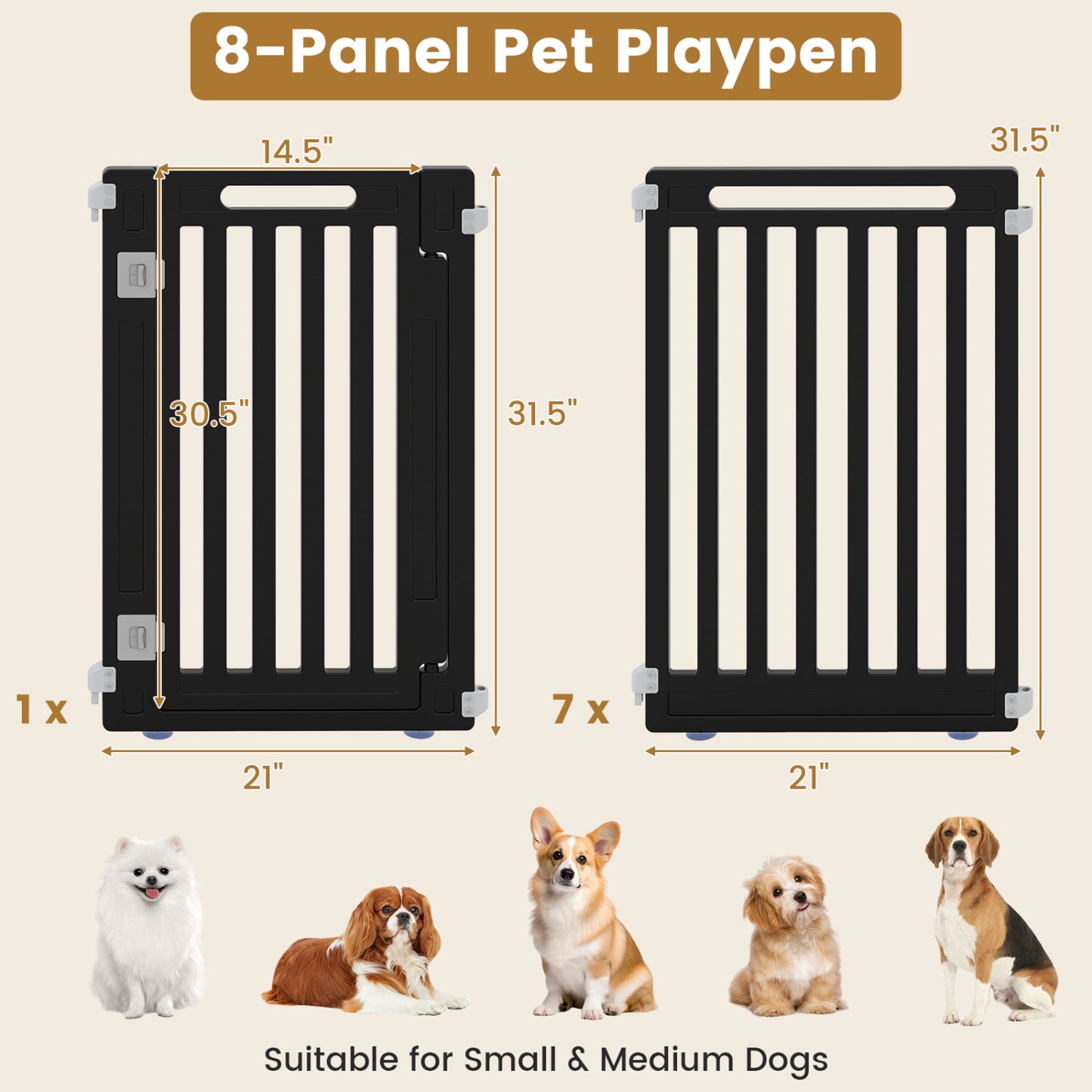 31.5" Height Dog Playpen with 8 Panels, Black