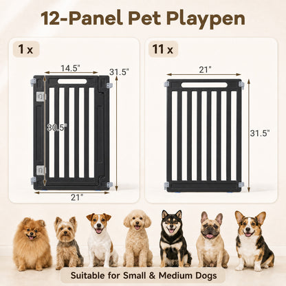 31.5" Hauteur Parc pour chien intérieur/extérieur, 12 panneaux, Noir