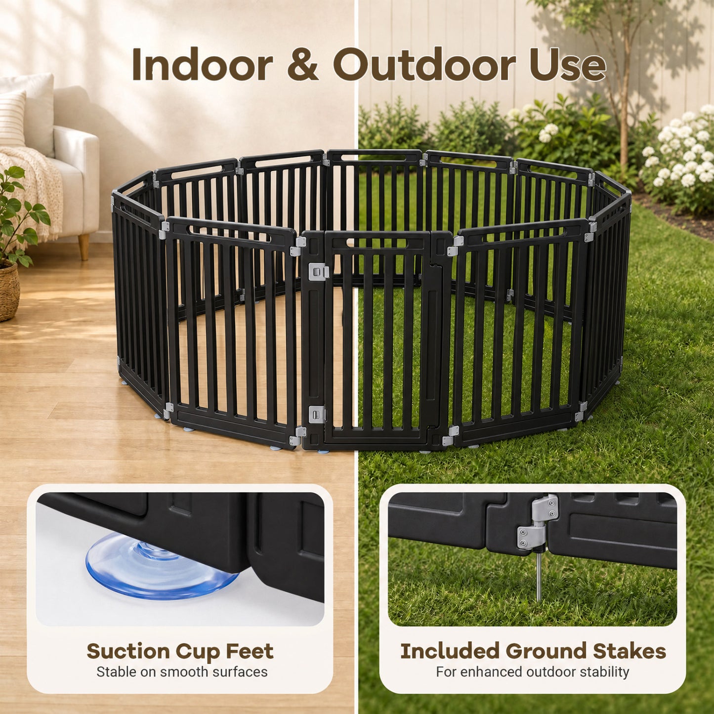 31.5" Hauteur Parc pour chien intérieur/extérieur, 12 panneaux, Noir