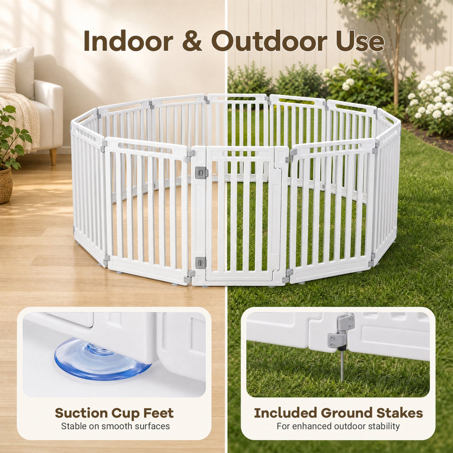 31.5" Height Indoor Outdoor Dog Playpen, 12 Panels, White