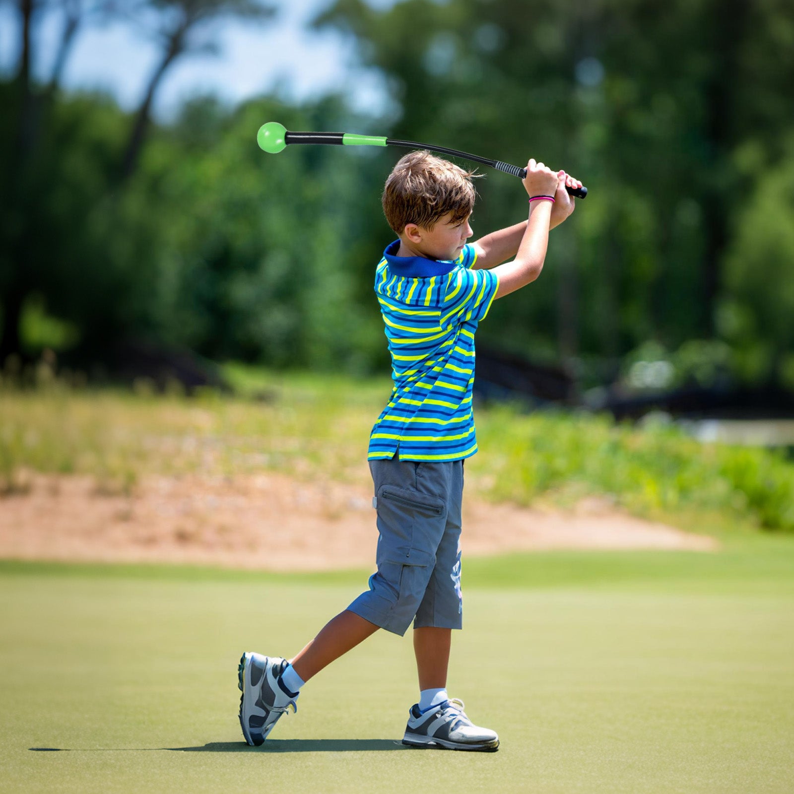 31.5 Inch Golf Swing Trainer Aid with Weighted Head for Grip Rhythm Balance, Green Golf at Gallery Canada
