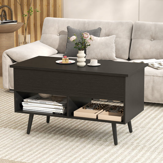 31.5 Inch Lift Top Coffee Table, Hidden Compartment, 2 Storage Shelves, Black Coffee Tables Black at Gallery Canada