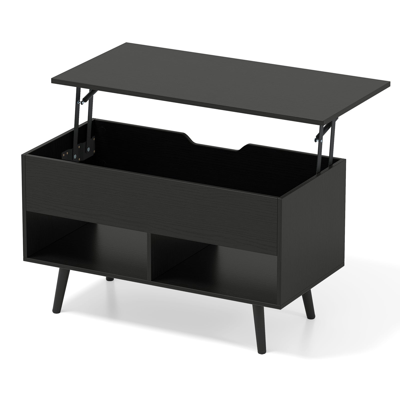 31.5 Inch Lift Top Coffee Table, Hidden Compartment, 2 Storage Shelves, Black Coffee Tables Black at Gallery Canada
