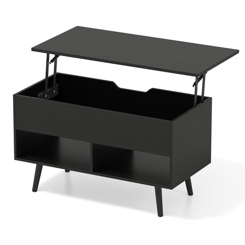 31.5 Inch Lift Top Coffee Table, Hidden Compartment, 2 Storage Shelves, Black
