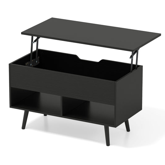 31.5 Inch Lift Top Coffee Table, Hidden Compartment, 2 Storage Shelves, Black Coffee Tables Black at Gallery Canada